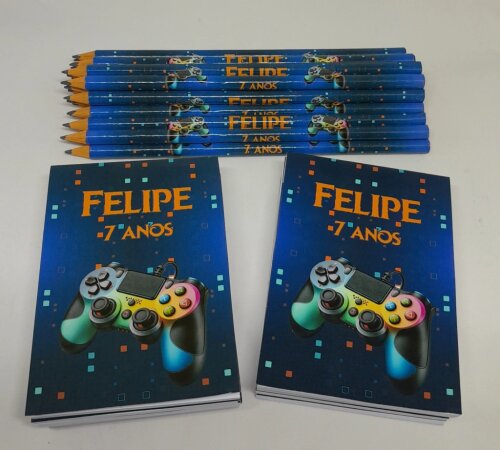 Kit 20 Lembrancinhas Bloquinho com Lápis Vídeo Game - Vários Temas Disponíveis