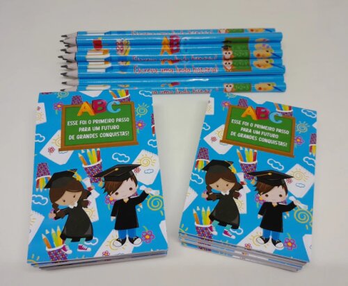 Kit 20 Lembrancinhas Bloquinho com Lápis Formatura - Vários Tem