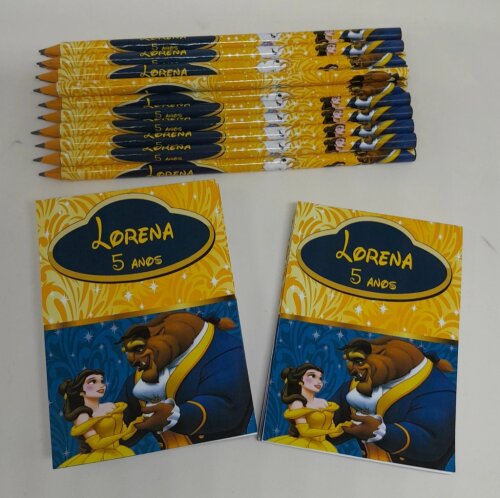 Kit 20 Lembrancinhas Bloquinho com Lápis a Bela e a Fera - Vários Temas Disponíveis