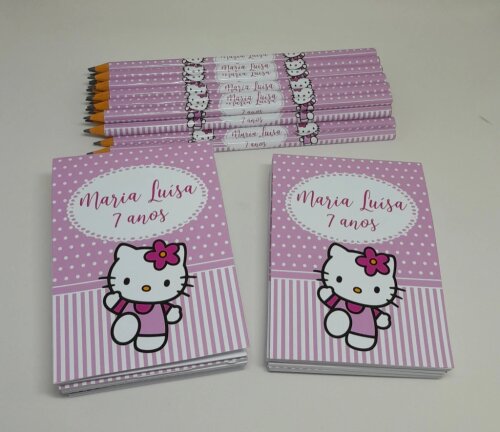 Kit 20 Lembrancinhas Bloquinho com Lápis Hello Kitty - Vários Temas Disponíveis