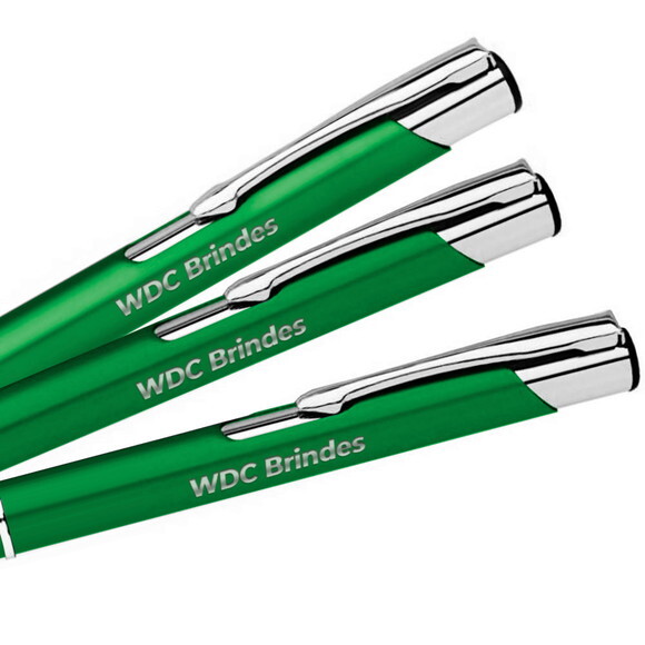 100 Canetas de Metal Verde, Personalizadas a Laser -cme010
