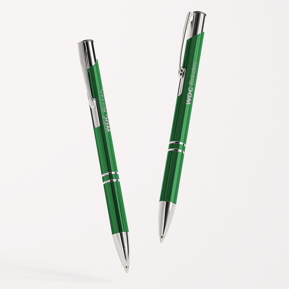 100 Canetas de Metal Verde, Personalizadas a Laser -cme010