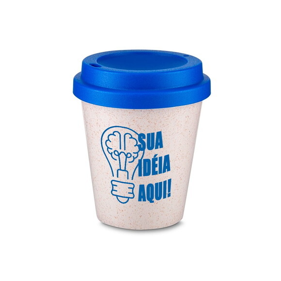 100 Copos Fibra de Arroz 350ml, Tampa Azul, Cbo019
