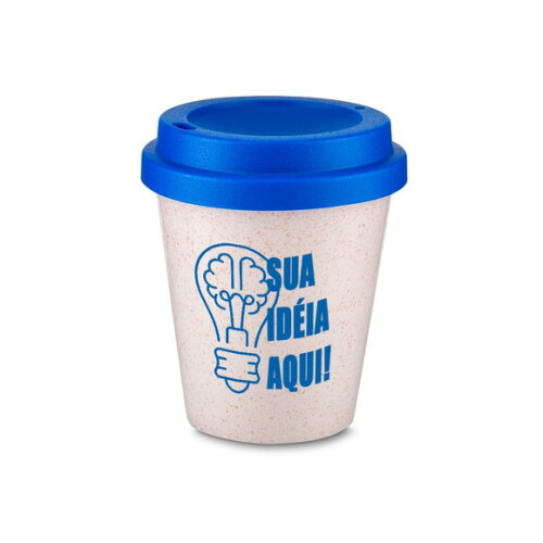 100 Copos Fibra de Arroz 350ml, Tampa Azul, Cbo019