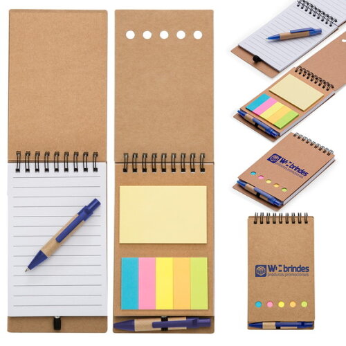 70 Bloco de Anotações com Post It e Caneta, Azul Bca004