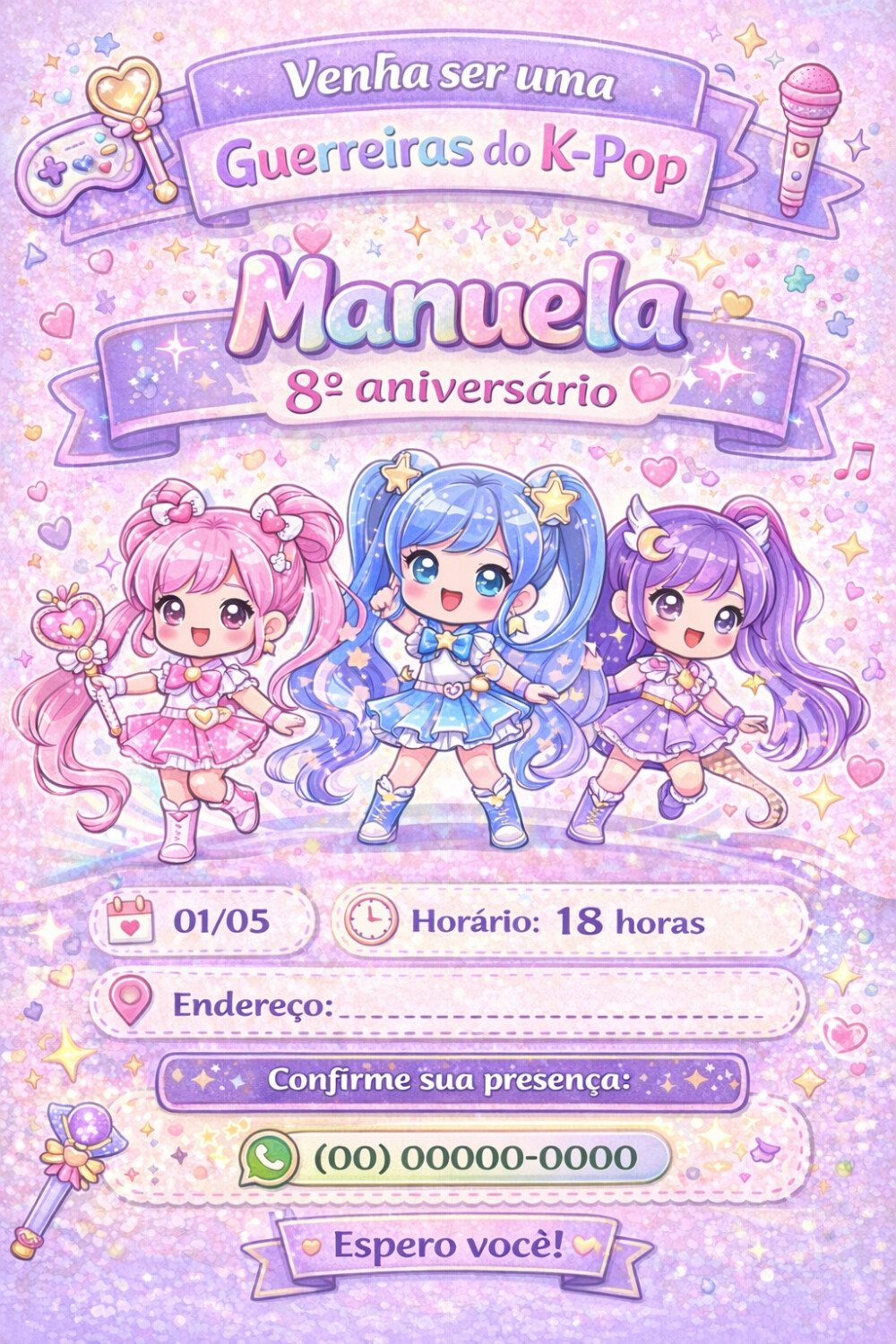 Convite Digital - Guerreira K-Pop