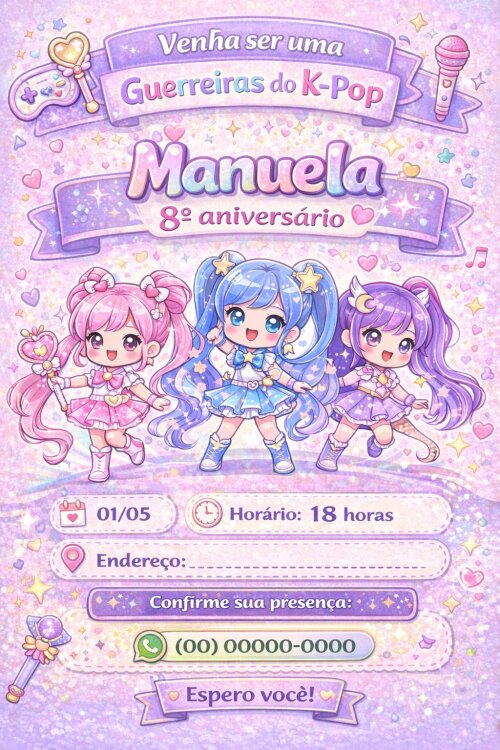 Convite Digital - Guerreira K-Pop