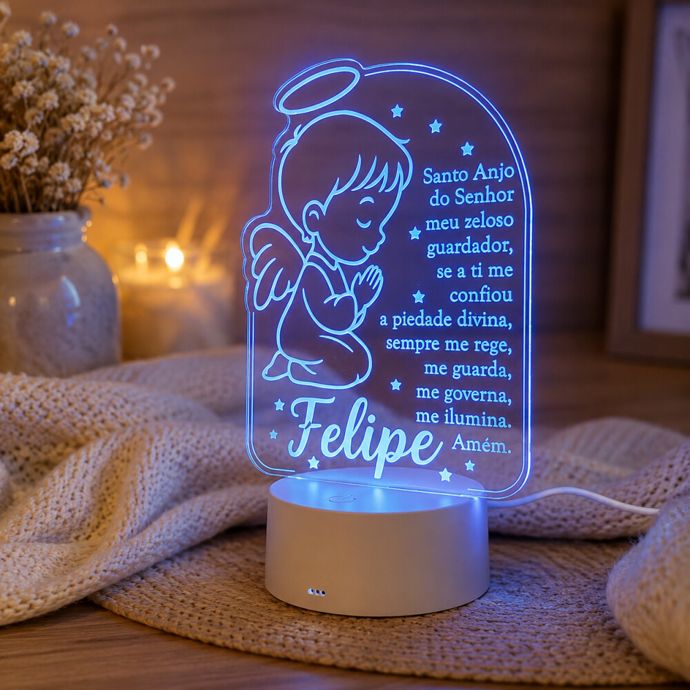 Luminária Personalizada Santo Anjo com Nome | Base Redonda