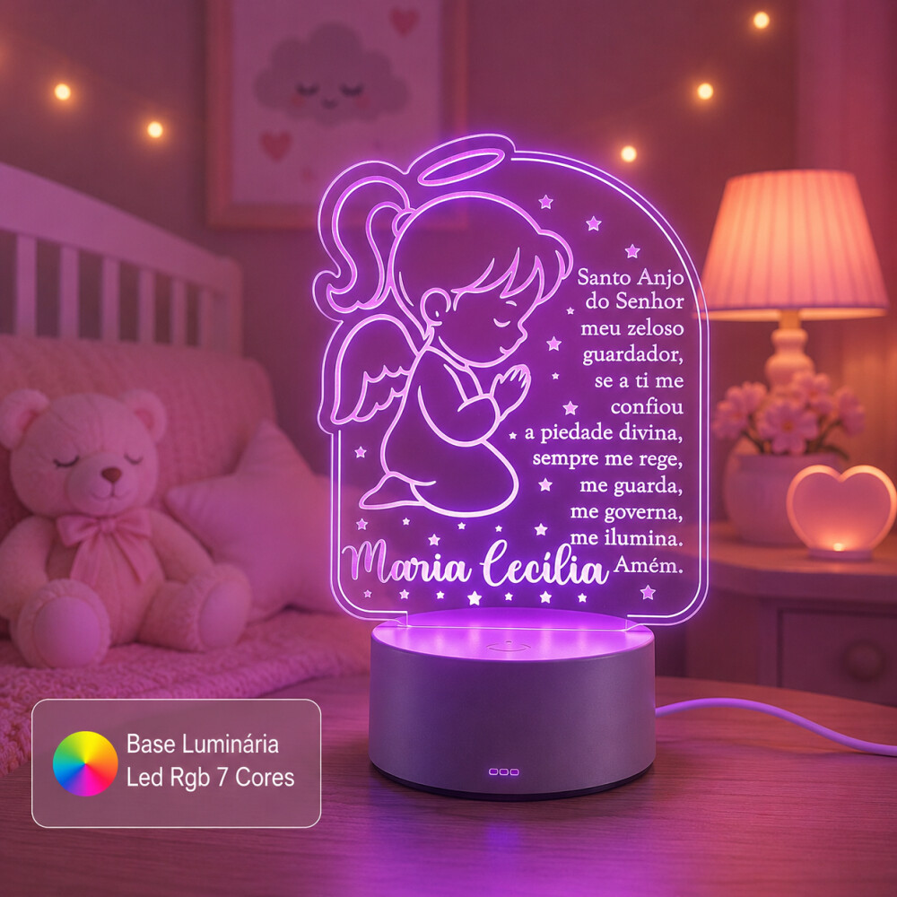 Luminária Personalizada Santo Anjo com Nome | Base Redonda