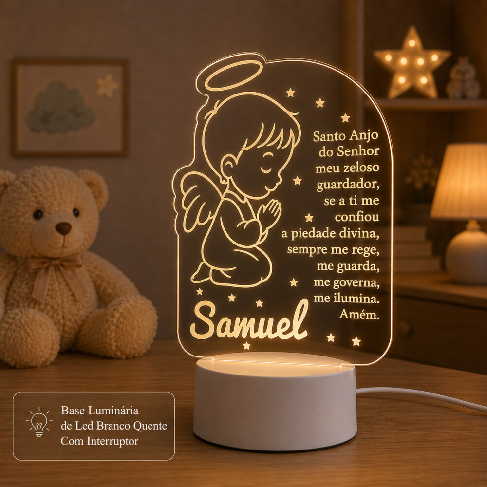 Luminária Personalizada Santo Anjo com Nome | Base Redonda