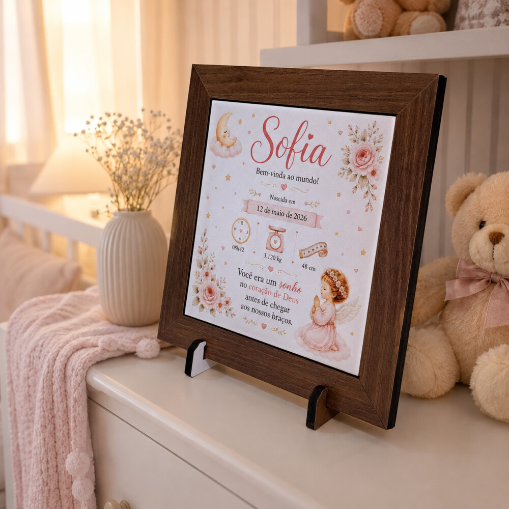 Quadro de Nascimento Personalizado | Dados do Bebê | Com ou Sem