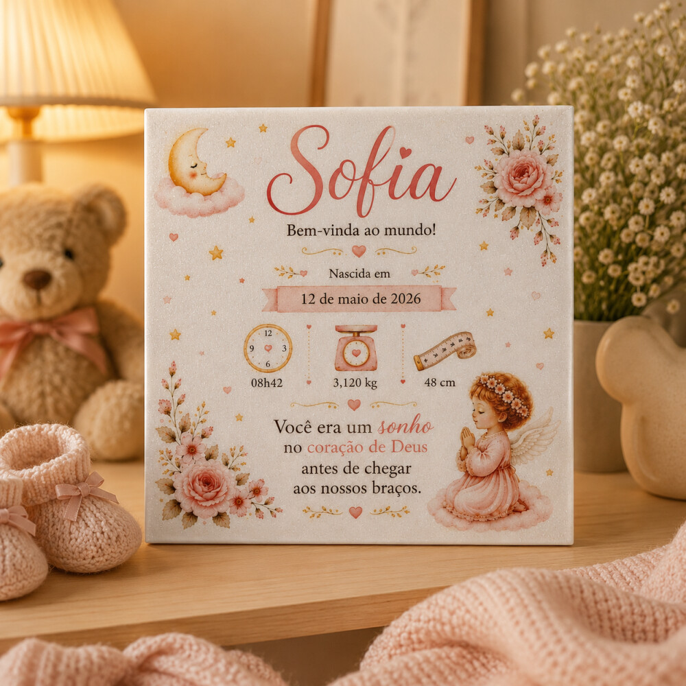 Quadro de Nascimento Personalizado | Dados do Bebê | Com ou Sem