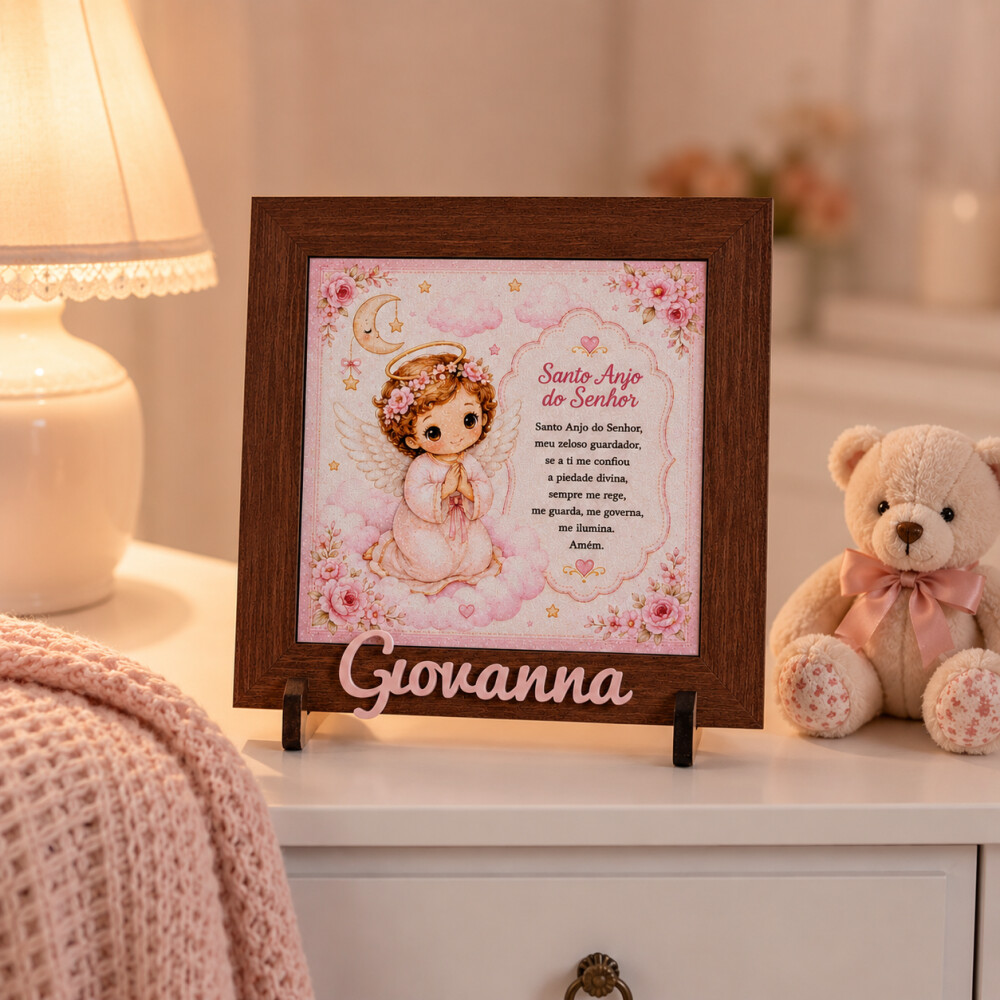 Quadro Oração Santo Anjo Personalizado | Nome em Relevo