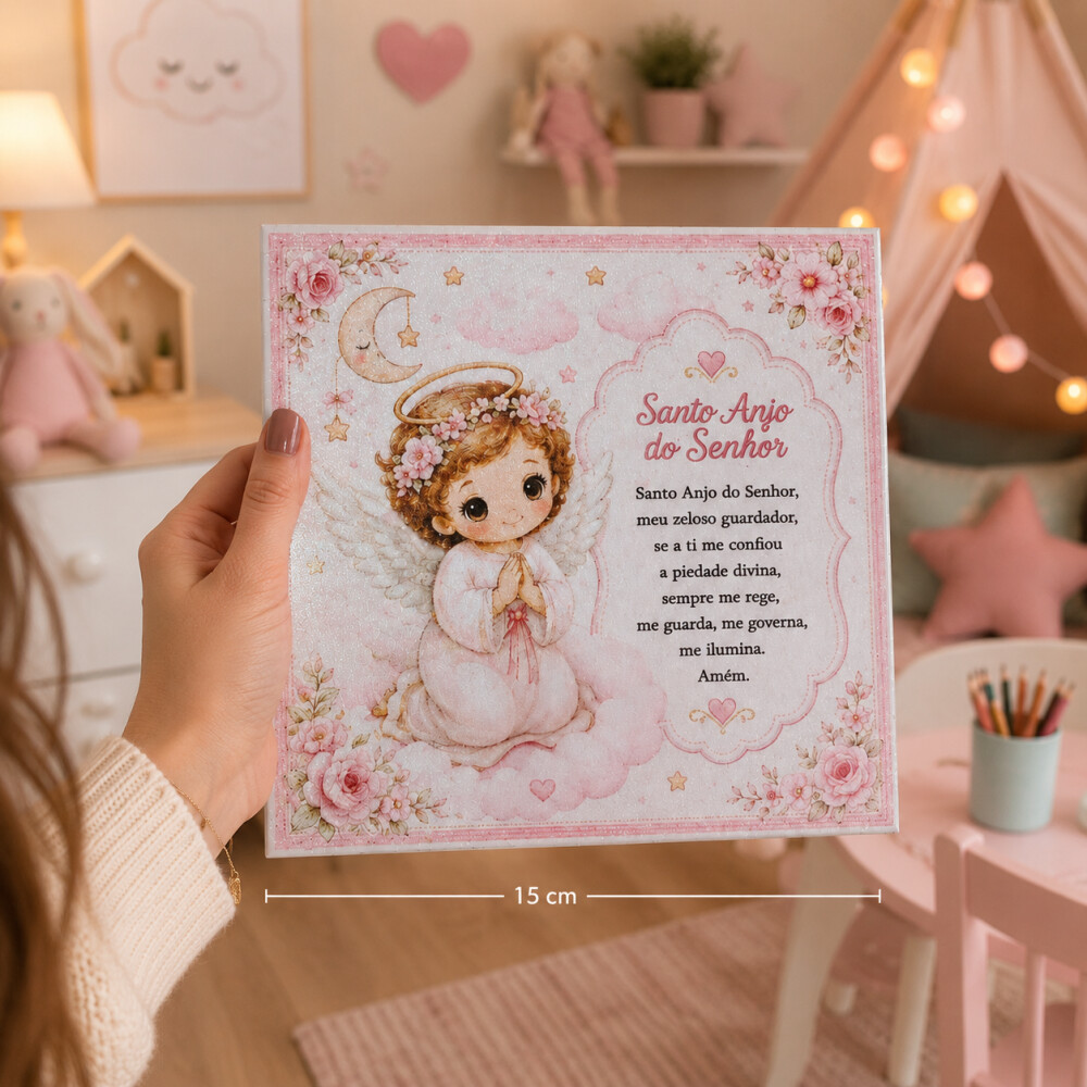 Quadro Oração Santo Anjo Personalizado | Nome em Relevo