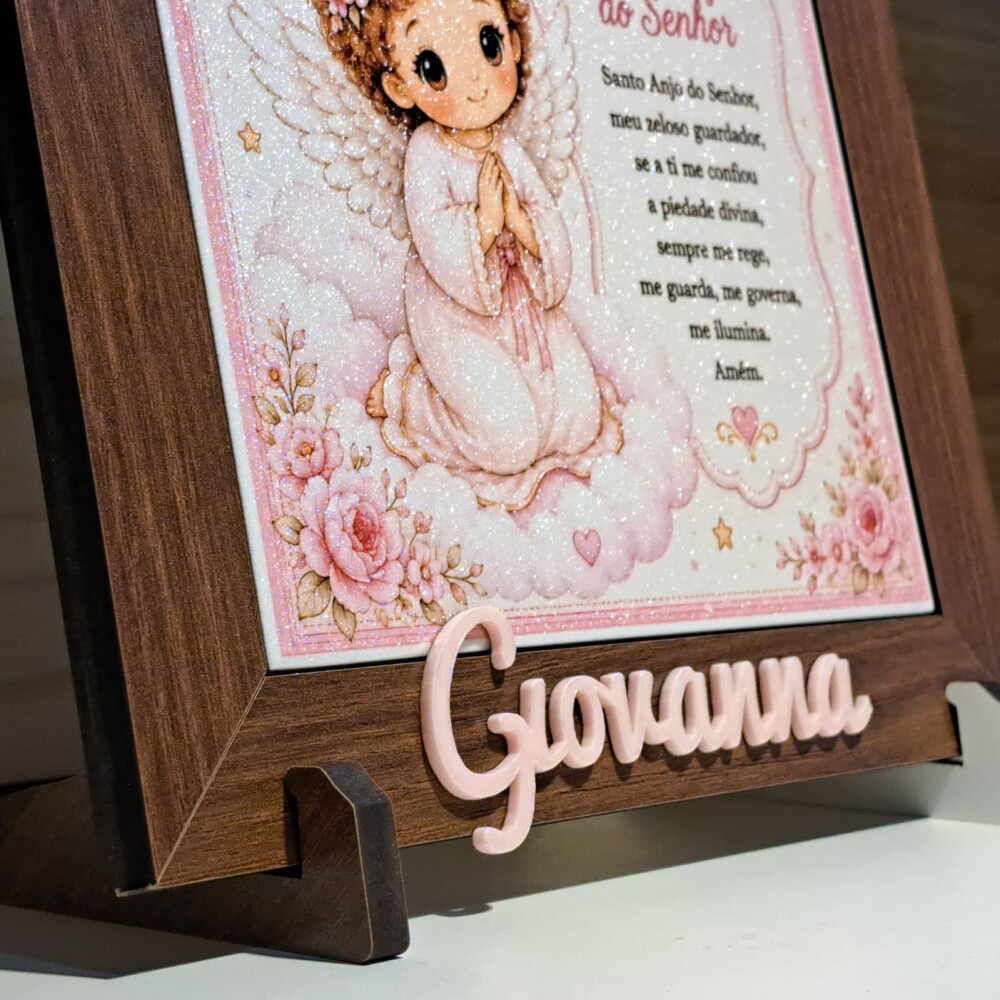 Quadro Oração Santo Anjo Personalizado | Nome em Relevo
