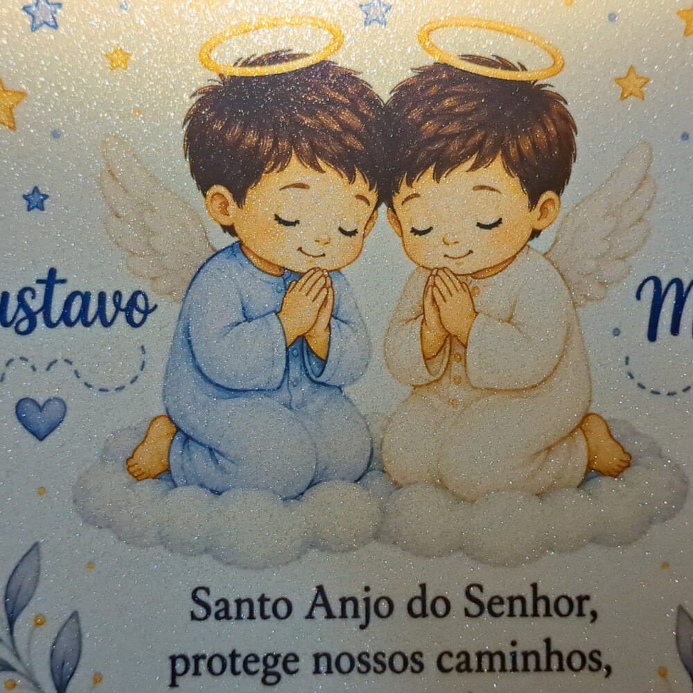 Quadro Personalizado Santo Anjo | Gêmeos | Azulejo Perolado