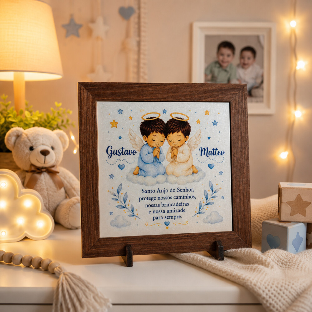 Quadro Personalizado Santo Anjo | Gêmeos | Azulejo Perolado