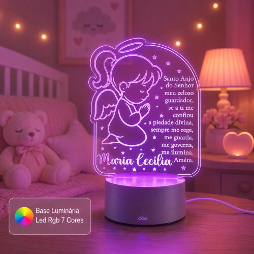 Luminária Personalizada Santo Anjo com Nome | Base Redonda