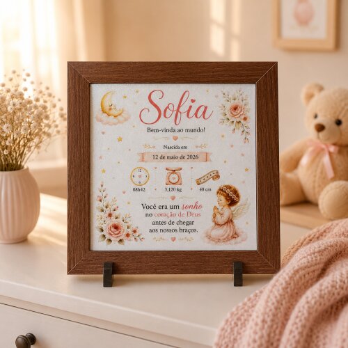 Quadro de Nascimento Personalizado | Dados do Bebê | Com ou Sem Moldura