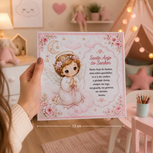 Quadro Oração Santo Anjo Personalizado | Nome em Relevo