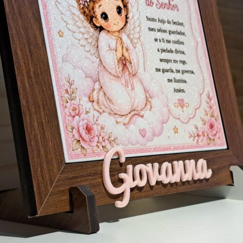 Quadro Oração Santo Anjo Personalizado | Nome em Relevo