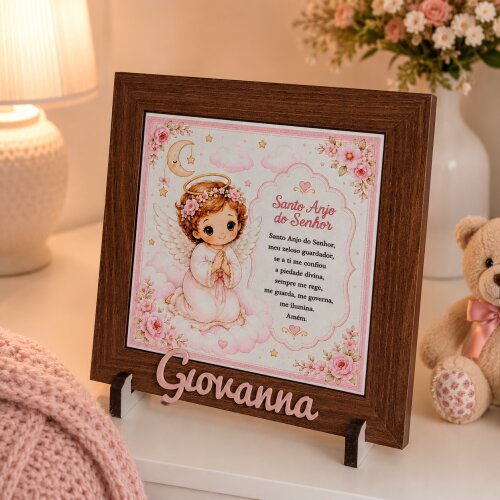 Quadro Oração Santo Anjo Personalizado | Nome em Relevo