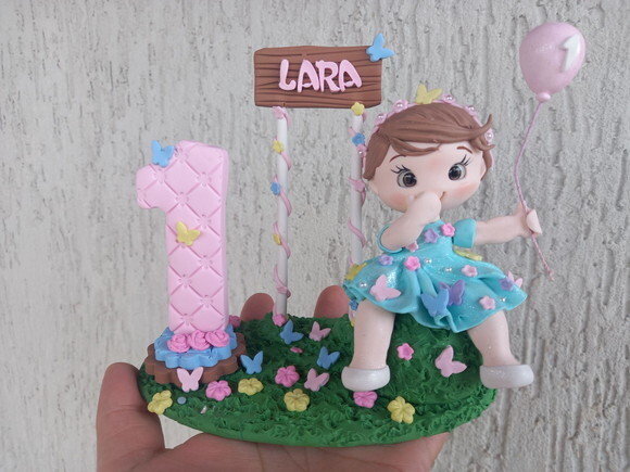 Vela/topo de Bolo Biscuit Jardim