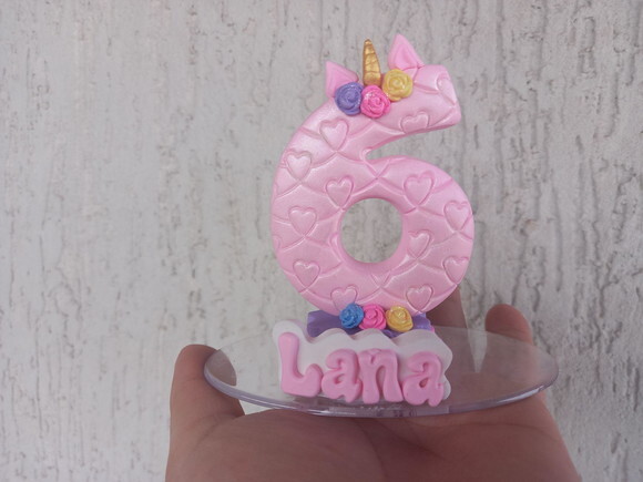 Vela/topo de Bolo Biscuit Unicornio
