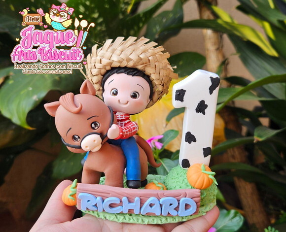 Vela/topo de Bolo Personalizado em Biscuit Fazendinha