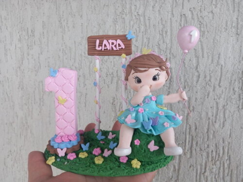 Vela/topo de Bolo Biscuit Jardim