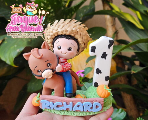 Vela/topo de Bolo Personalizado em Biscuit Fazendinha