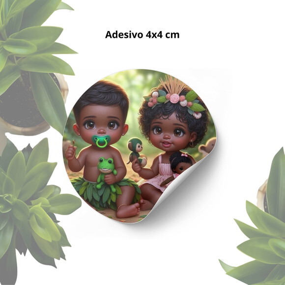 Adesivo Personalizado 4x4cm - Lembrancinha Casal de Erês