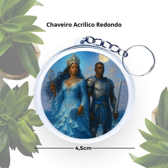 Chaveiro Personalizado Redondo de Acrílico - Iemanjá e Ogum