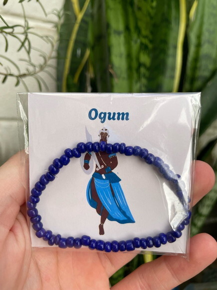 Lembrancinha Ogum Pulseira de Miçangas com Card