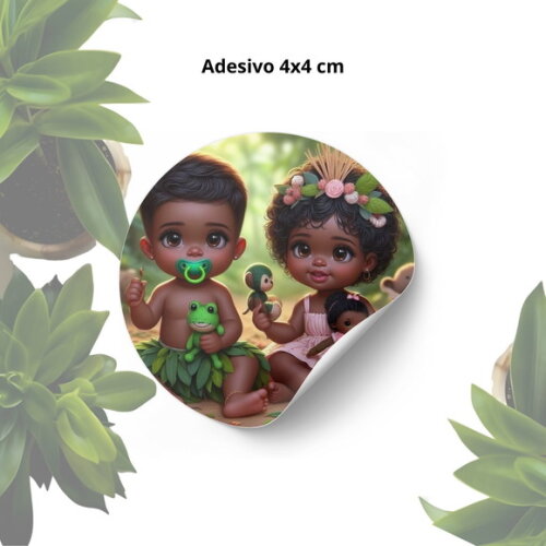 Adesivo Personalizado 4x4cm - Lembrancinha Casal de Erês