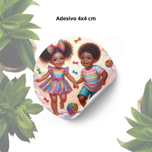 Adesivo Personalizado 4x4cm - Lembrancinha Casal de Erês