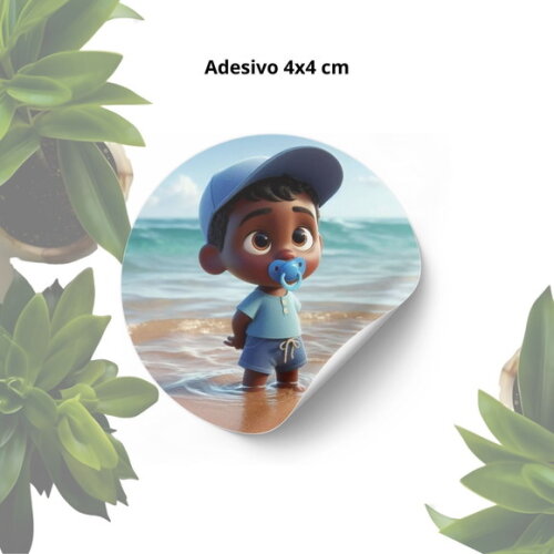 Adesivo Personalizado 4x4cm - Lembrancinha Erê da Praia