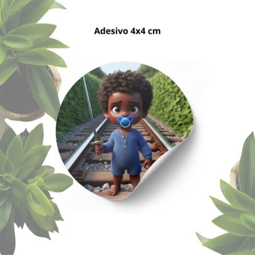 Adesivo Personalizado 4x4cm - Lembrancinha Erê de Ogum
