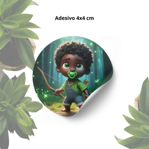 Adesivo Personalizado 4x4cm - Lembrancinha Erê de Oxóssi