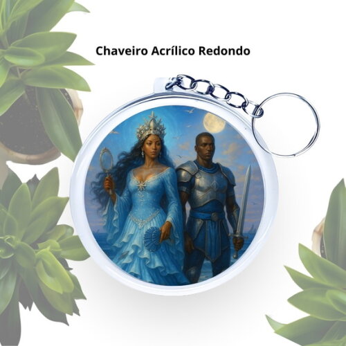 Chaveiro Personalizado Redondo de Acrílico - Iemanjá e Ogum