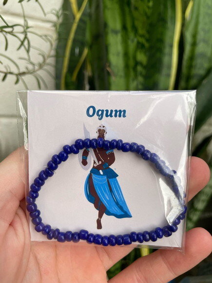 Lembrancinha Ogum Pulseira de Miçangas com Card