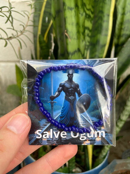 Lembrancinha Ogum Pulseira de Miçangas com Card