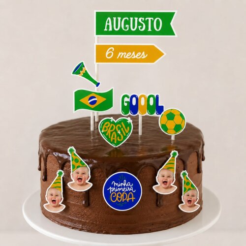 Topo Topper de bolo MINHA PRIMEIRA COPA - Com foto, nome e idade - MANDE NO CHAT