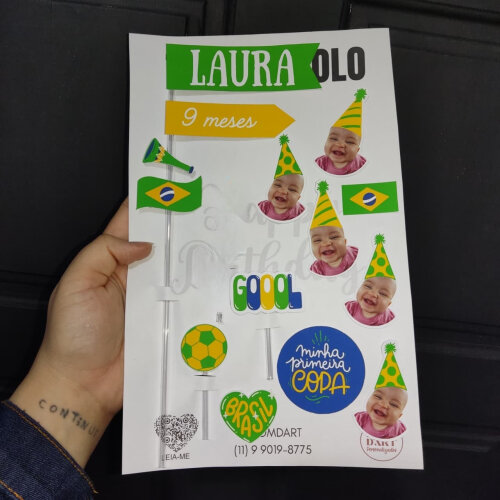 Topo Topper de bolo MINHA PRIMEIRA COPA - Com foto, nome e idade 
