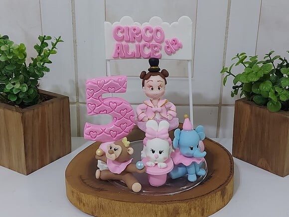 Topo de Bolo Circo Rosa
