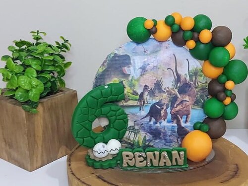Topo de Bolo Cenario Dinossauro