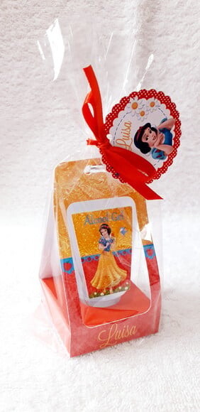 Caixinha com Bisnaga de Álcool Gel Branca de Neve