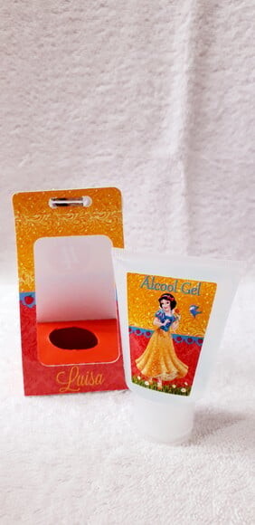 Caixinha com Bisnaga de Álcool Gel Branca de Neve