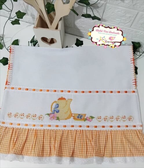 Pano de Prato/copa Bule Laranja e Amarelo