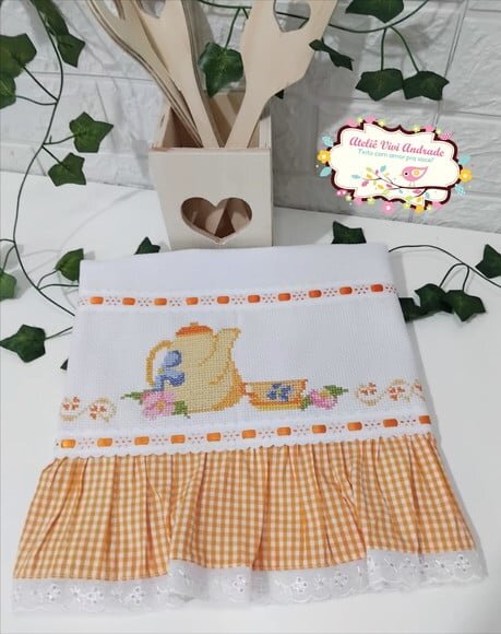 Pano de Prato/copa Bule Laranja e Amarelo